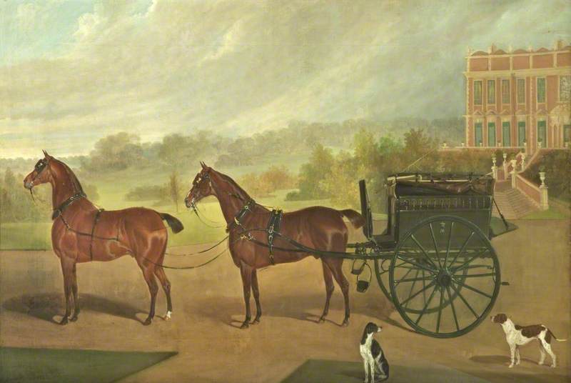 A Pair of Bay Horses Harnessed to a Dog Cart