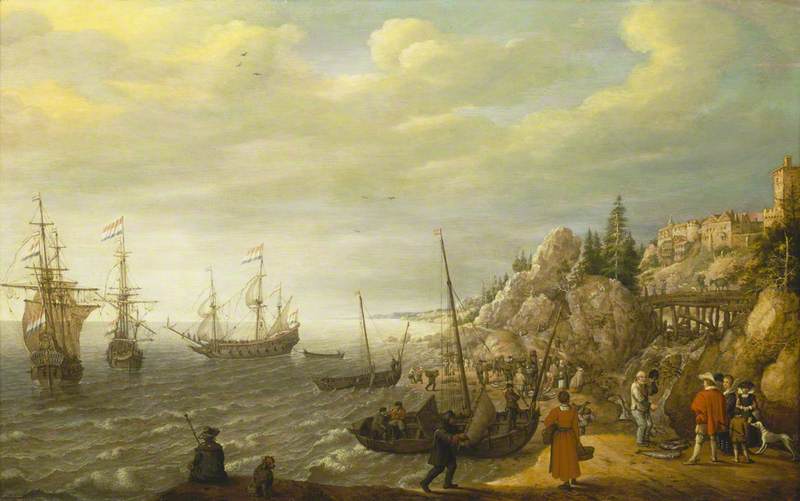 Dutch Ships at Anchor off a Fortified Scandinavian Town