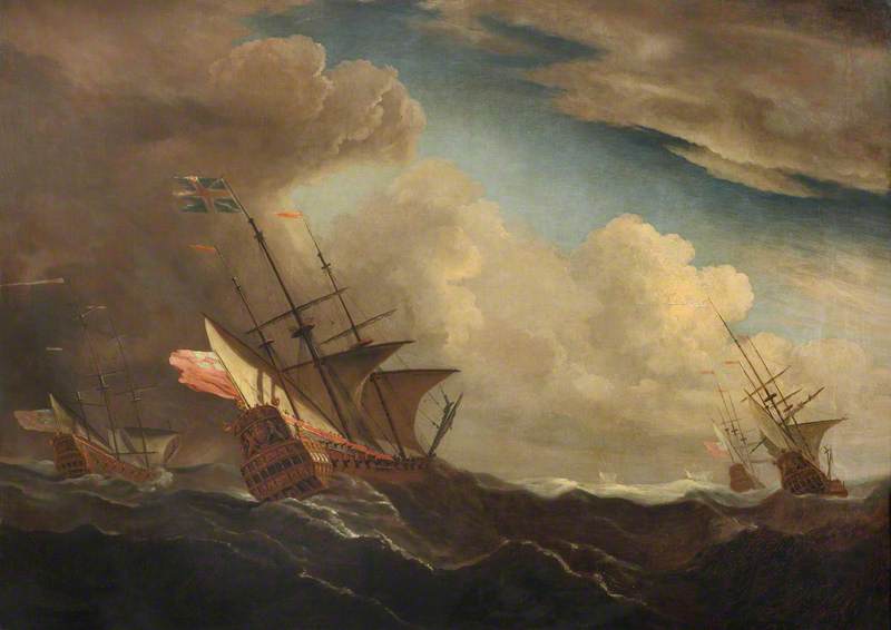 English Ships at Sea Beating to Windward in a Gale