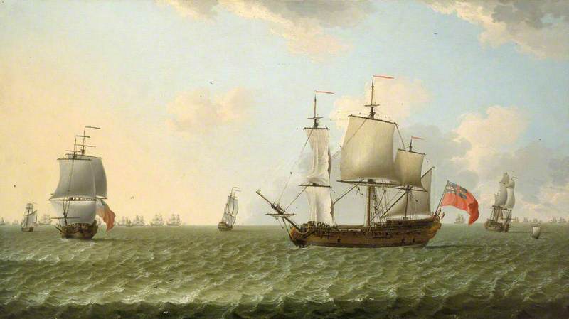 An East Indiaman in Stays, with a Fleet Chase Beyond