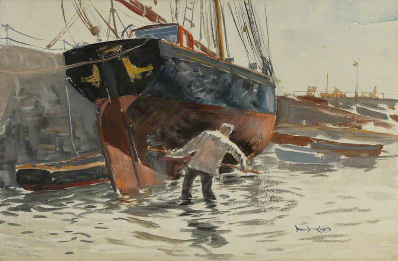 Scrubbing the Yacht 'Golden Vanity'