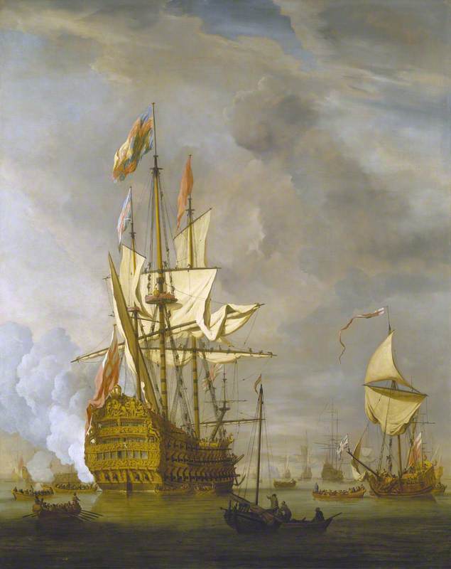 The English Ship 'Royal Sovereign' with a Royal Yacht in a Light Air