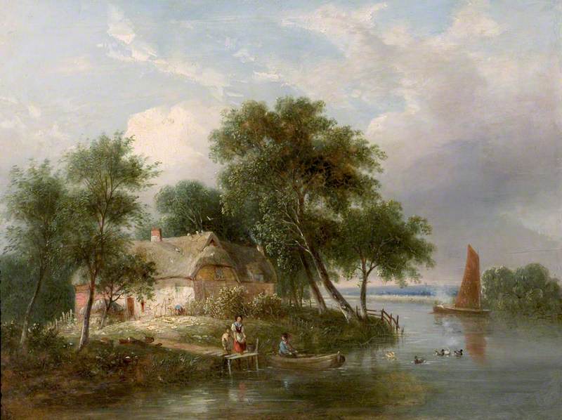 River Scene (Cottage and Trees)