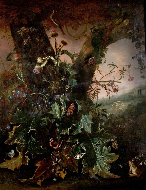 Still Life with Frog and Goldfinch (Thistles and Butterflies)