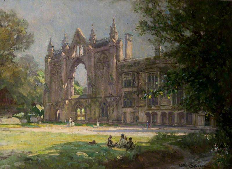 Newstead Abbey, Nottinghamshire, View from the Lawn, with Figures in Sunlight and Shade