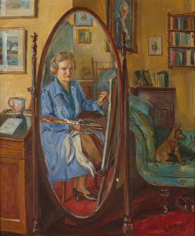 Seated Self Portrait, Shown in a Cheval Dressing Mirror