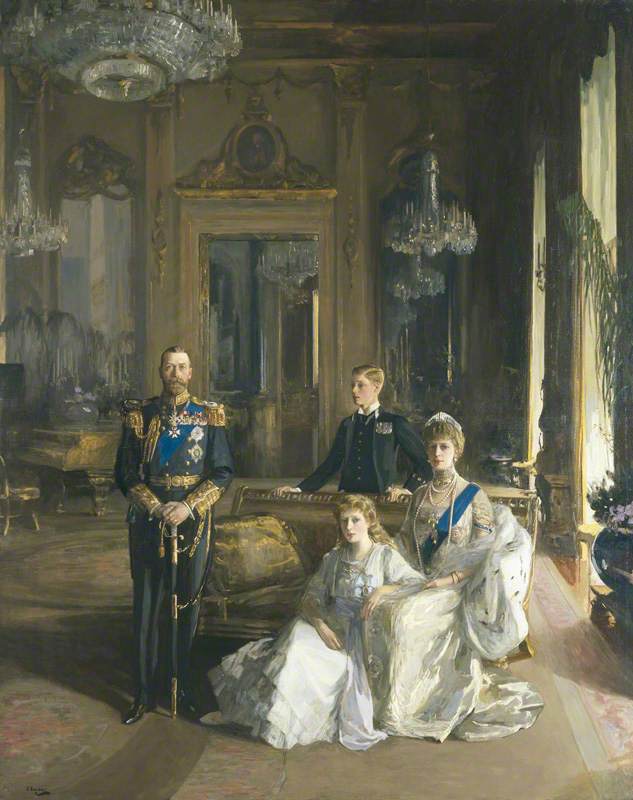 The Royal Family at Buckingham Palace, 1913 (King George V; Princess Mary, Countess of Harewood; Edward, Duke of Windsor; Queen Mary)