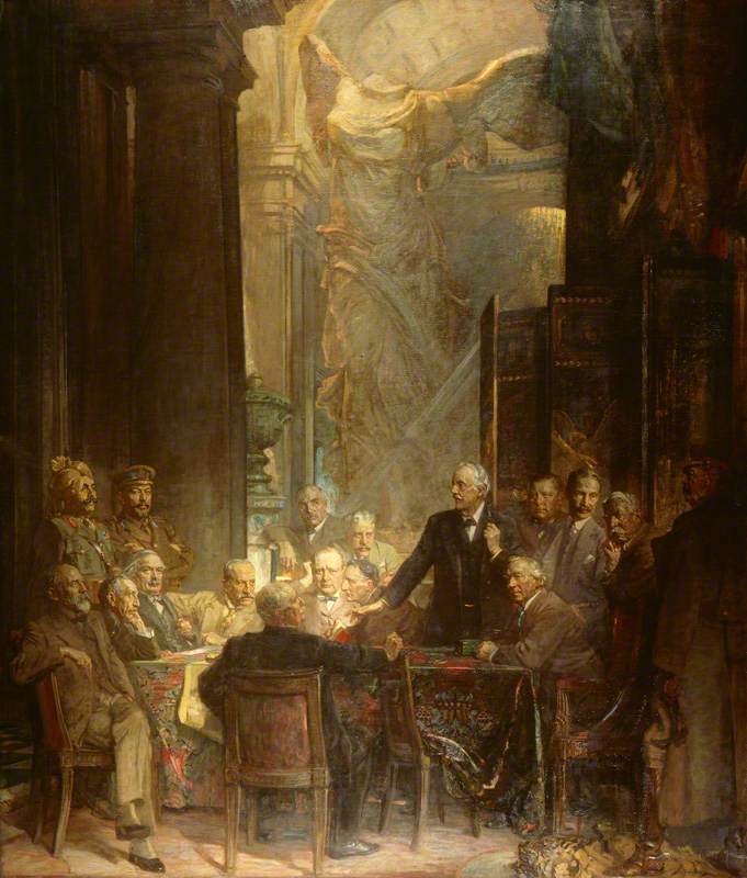 Statesmen of World War I (includes the Maharaja of Bikaner; Sir Robert Laird Borden; Arthur James Balfour, 1st Earl of Balfour; Andrew Bonar Law; Edward Patrick Morris, Baron Morris; Horatio Herbert Kitchener, 1st Earl Kitchener of Khartoum; Sir Joseph Cook; William Morris Hughes; David Lloyd George, 1st Earl Lloyd-George; William Ferguson Massey; Winston Churchill; Edward Grey, 1st Viscount Grey of Fallodon; Herbert Henry Asquith, 1st Earl of Oxford and Asquith and 4 others)