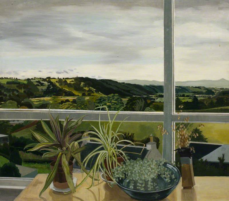Landscape and Windowsill with Flowers