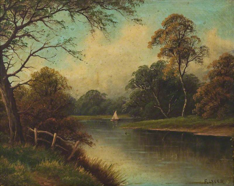 River Scene with Yacht