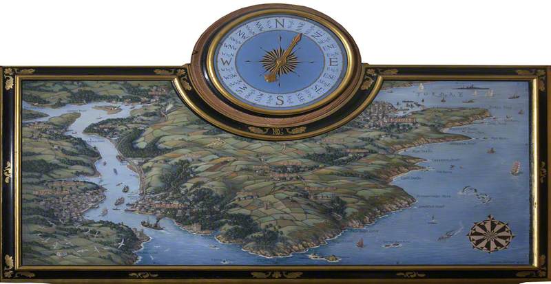 A Bird's-Eye Map View of the Kingswear Peninsula with a Wind Dial