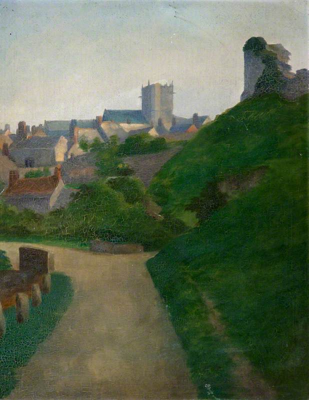 View of Corfe Castle and a Church, Dorset