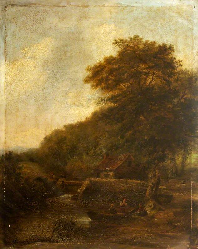 Woody Landscape with Three Figures and a Cottage