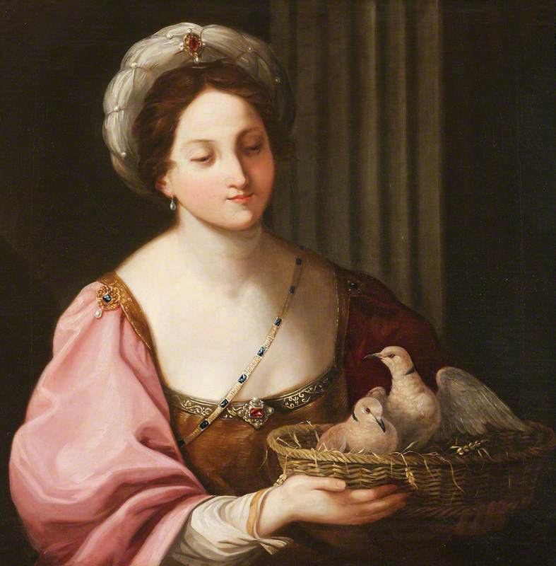 A Young Woman with a Basket of Doves