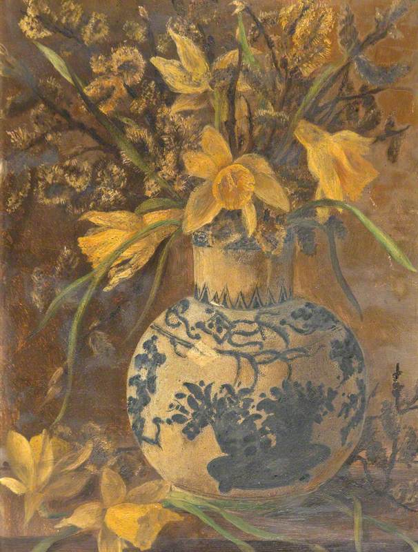 Still Life of Daffodils in a Blue and White Vase