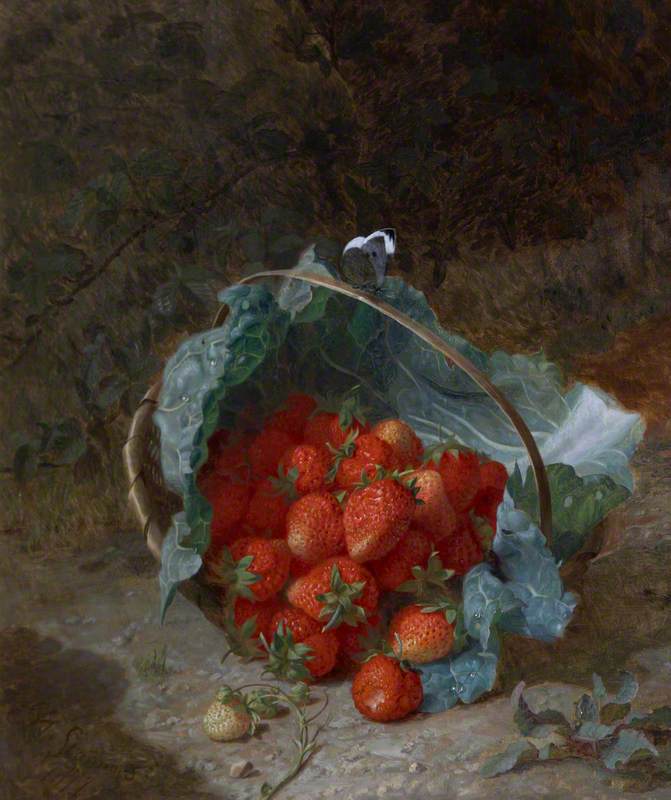 Still Life with Strawberries in a Cabbage Leaf in a Basket