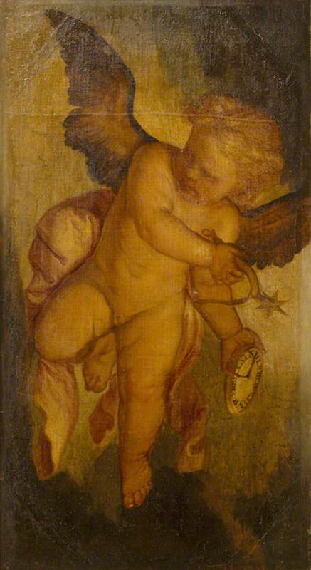 A Cupid Carrying a Spur and a Clock