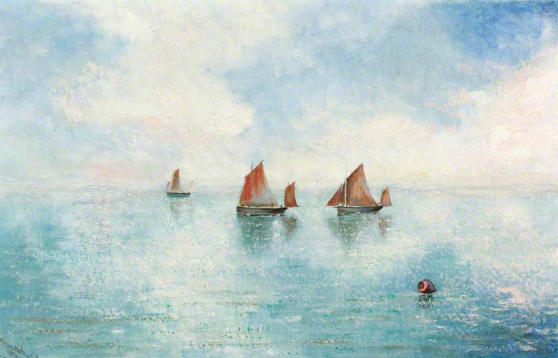 A Calm Sea with Three Small Sailing Boats