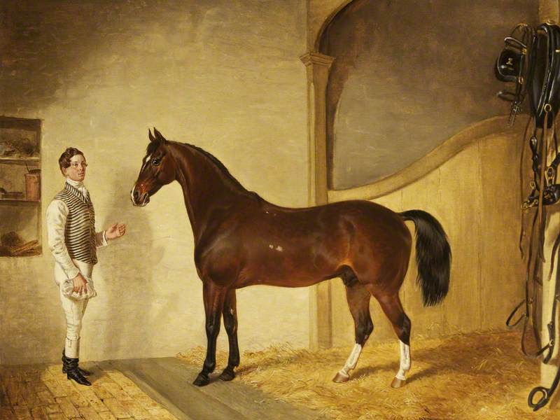 Groom with Hunter in the Stables