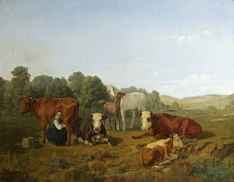 Milkmaid with Cows and Horses in a Field