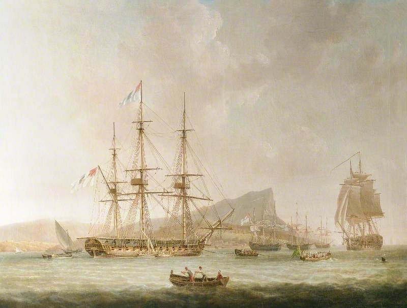 'La Sybil', a Man-of-War, at Anchor off Gibraltar