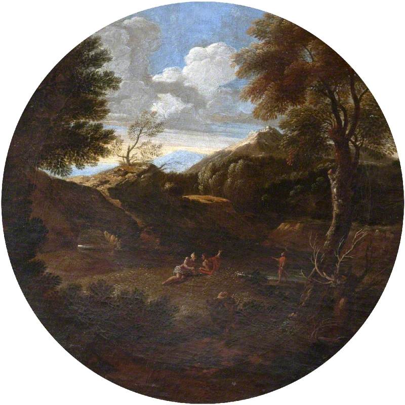 Classical Landscape and Figures in a Tondo