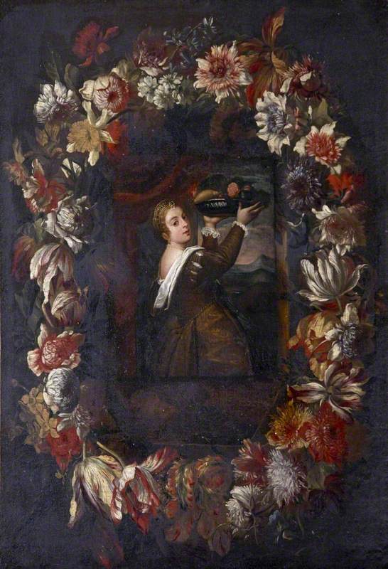 'Titian's Daughter' in a Wreath of Flowers