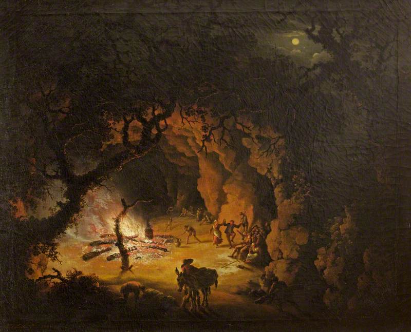 Campfire Scene by Moonlight