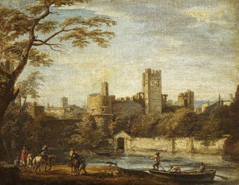 View of a River with a Ruined Castle Beyond