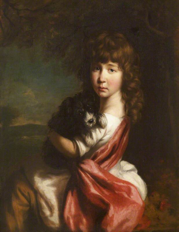 Portrait of an Unknown Young Girl with a Pet Dog