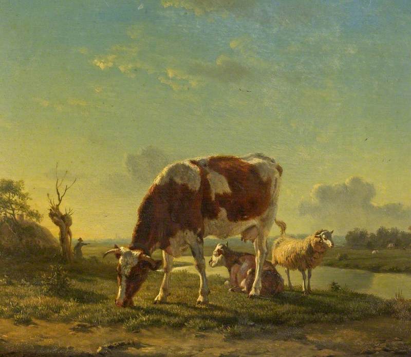 Cattle and Sheep by a River