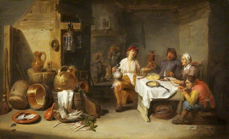 A Poor Company at a Table in a Rustic Kitchen (Le petit chaudron)
