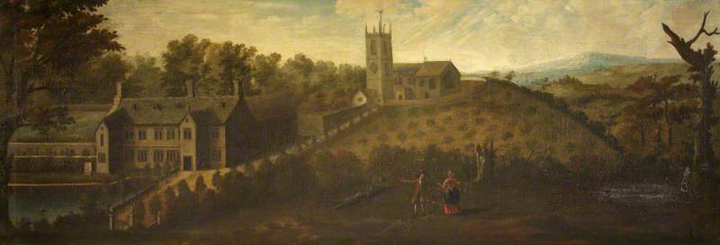 Westwood Manor House and Church, Wiltshire, in a Landscape with Two Rustic Figures