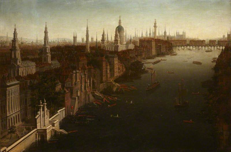 View of London with York Steps, St Paul's and Old London Bridge