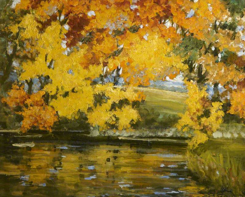 Yellow Leaves Hanging over Water