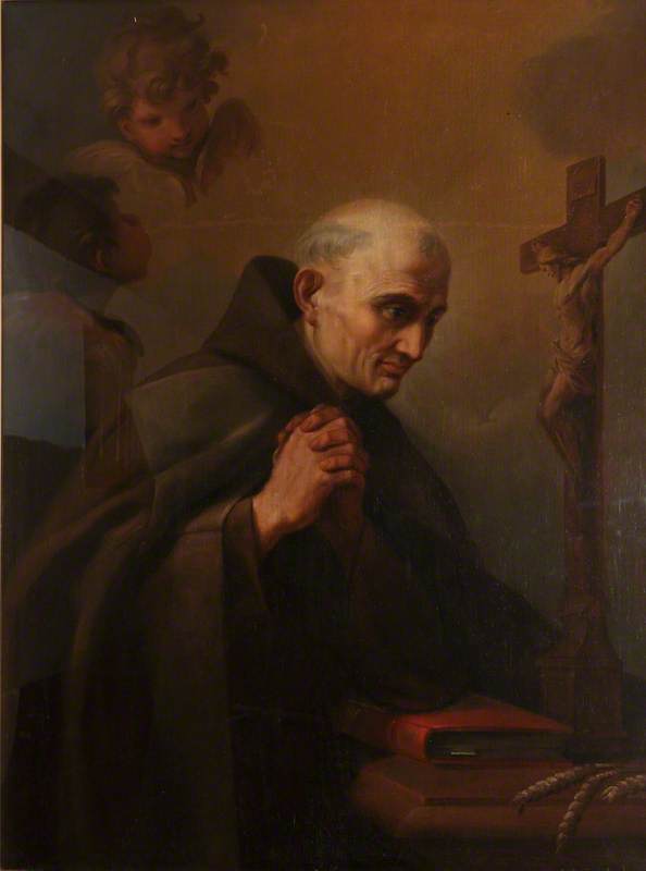 A Franciscan Saint in Prayer before a Crucifix