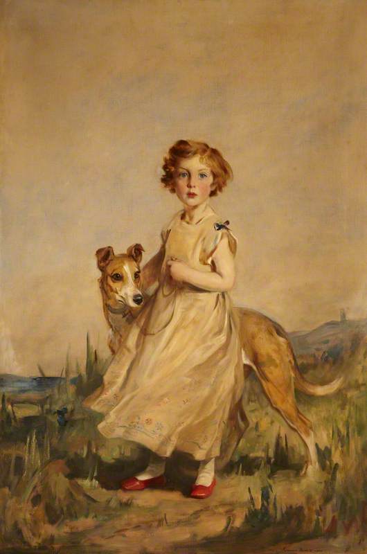 Lady Mairi Stewart (1921–2009), Later Lady Mairi Bury, as a Little Girl, with a Greyhound