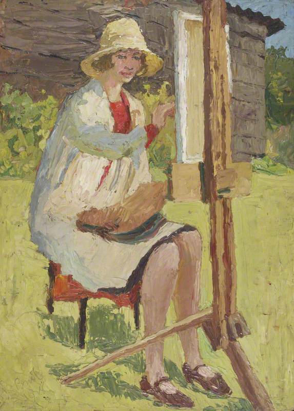 A Lady Painting at an Easel in a Garden