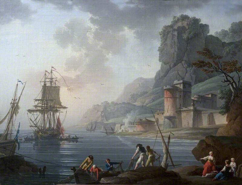 A Coastal Scene with Fishermen