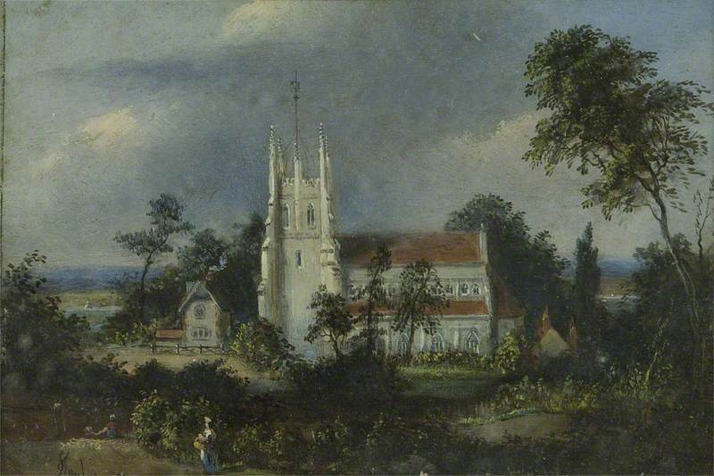 A Church and Cottage in a Landscape