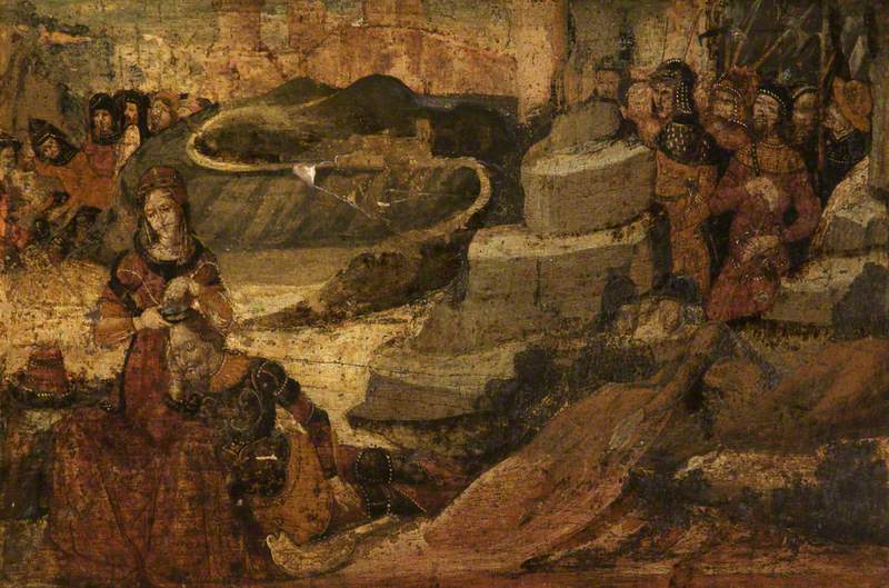 Panel from a Cassone of the Arte della Lana (Wool Merchants Guild): Delilah Cutting Samson's Hair, with the Philistines Lying in Wait