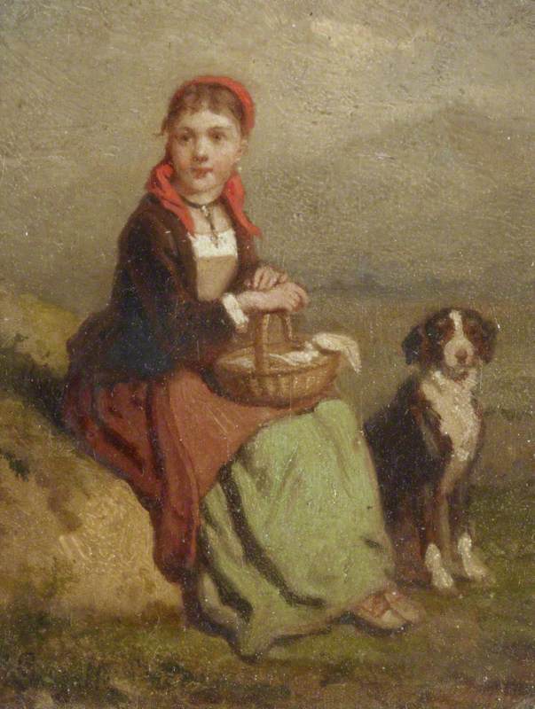 A Girl and a Dog Resting by the Wayside