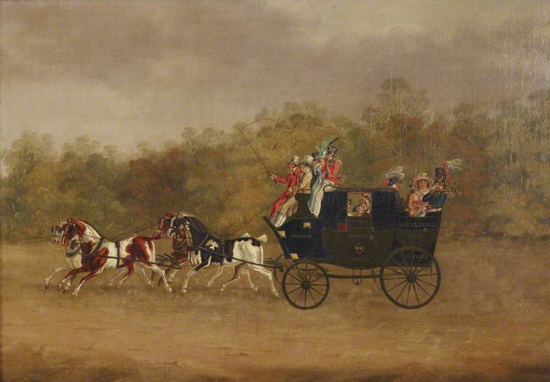 The London to Windsor Stagecoach, ‘The Royal George’, Travelling Past a Wooded Landscape