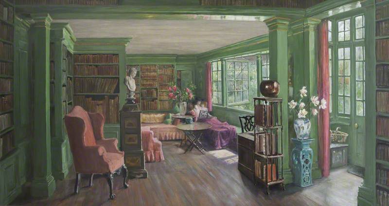 Emmeline 'Nina' Mary Elizabeth Welby-Gregory (1867–1955), Mrs Henry John Cockayne-Cust, in the Library at Chancellor's House, Hyde Park Gate, London
