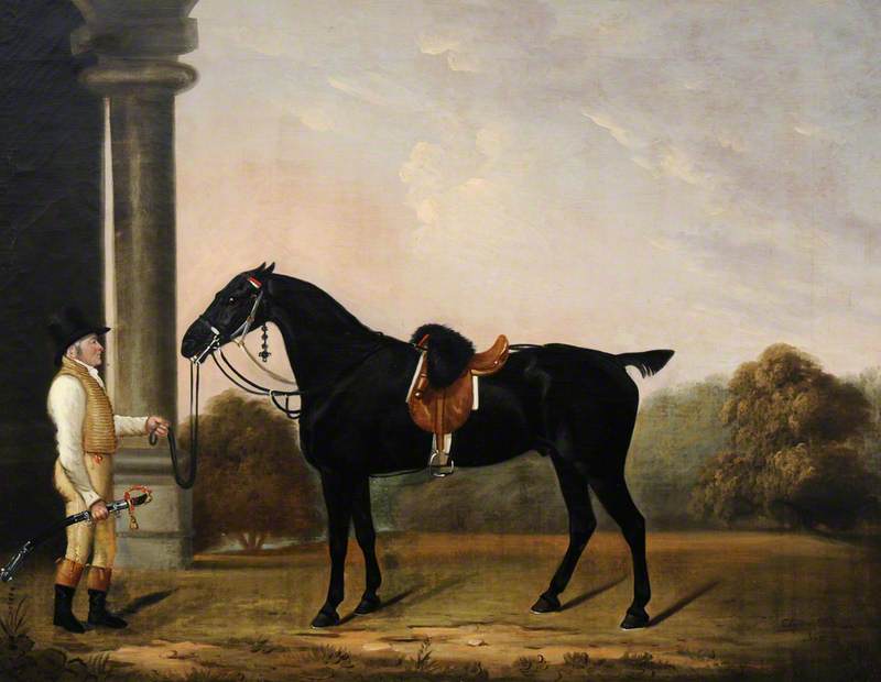 'Sheepface', a Black Charger, with Stainsby the Groom