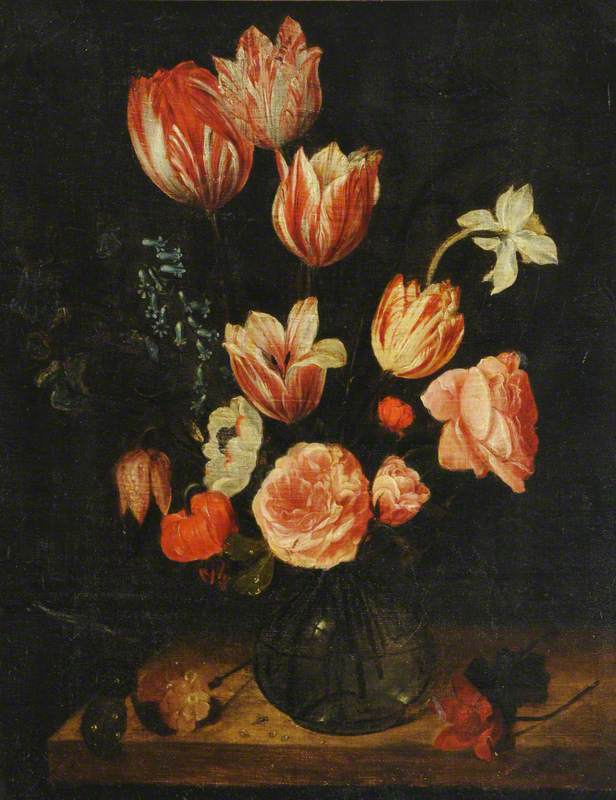 Tulips and Other Flowers in a Glass Bowl