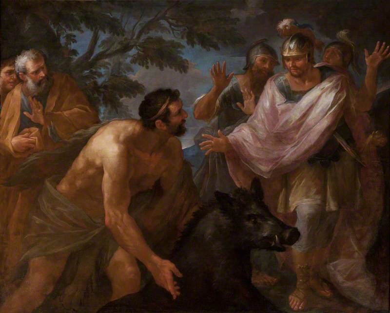 Hercules Terrifying King Eurytheus with the Erymanthian Boar