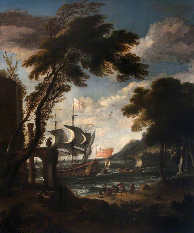 A Seaport with Men o' War, Boats and Figures