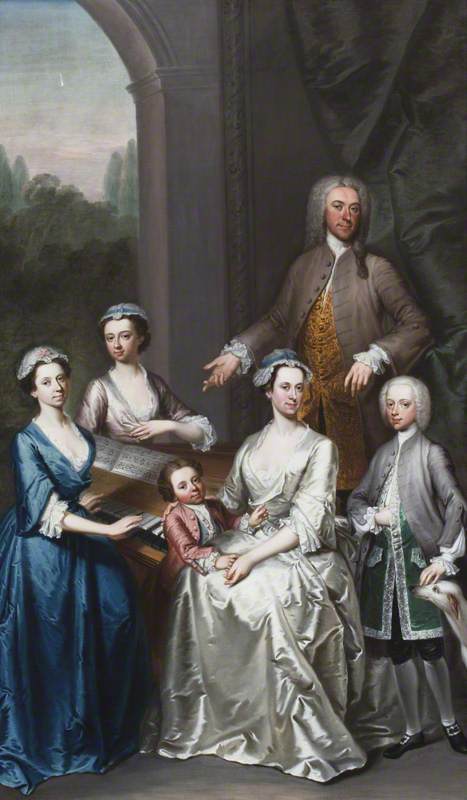 Sir Jacob Astley (1692–1760), 3rd Bt Astley of Hill Morton, with His Wife, Lucy L'Estrange (1699–1739), Lady Astley and Their Children: Isabella (1724–1741); Blanche (d.1741), Later Mrs Edward Pratt; the Reverend John Astley (d.1803); and Edward (1729–1802), Later 4th Bt