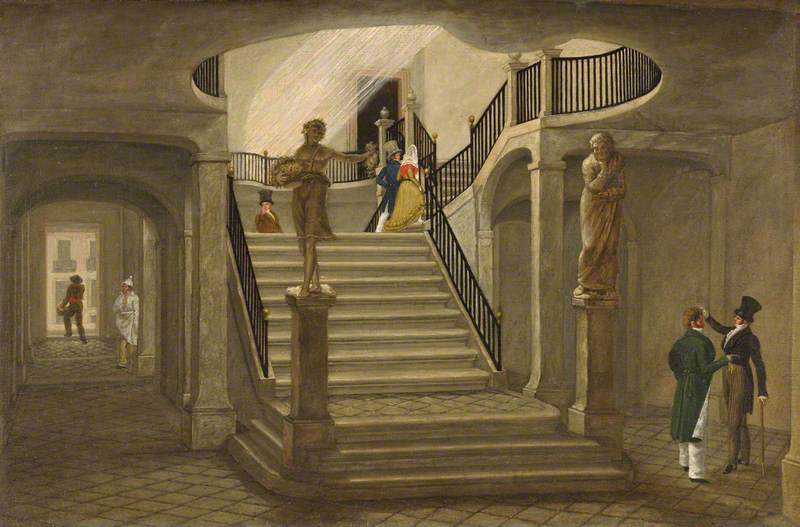 A Grand Staircase with Figures and Statuary